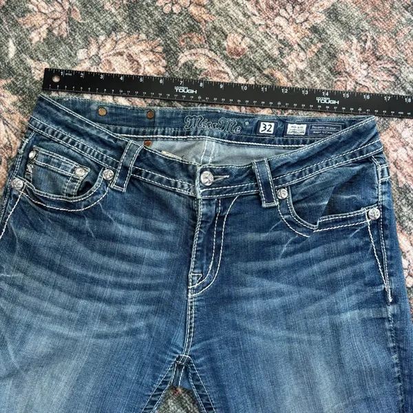 Vintage Miss Me Denim Capri Jeans 32 Angel Wing Embroidered Pockets Y2K Mcbling - Image 13