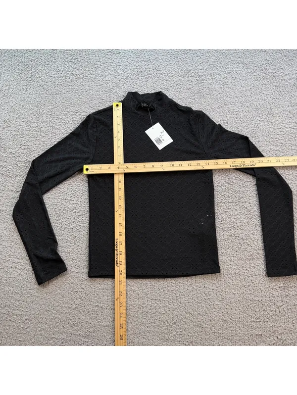 Forever 21 Black Eyelet Mock Neck Long Sleeve Stretch Top Womens Small S NWT - Image 3