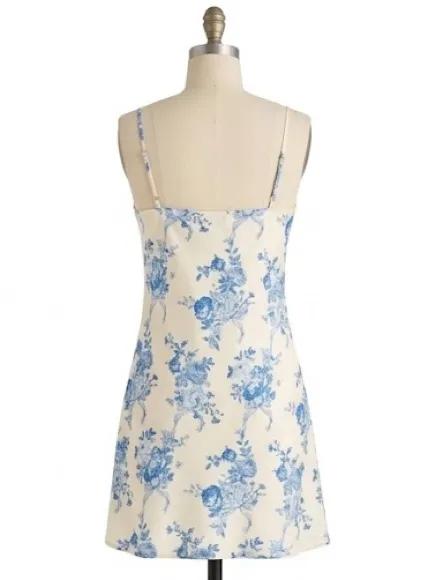 ALTAR’D State Blue White Floral Bow Adjustable Strap Mini Dress L - Image 4