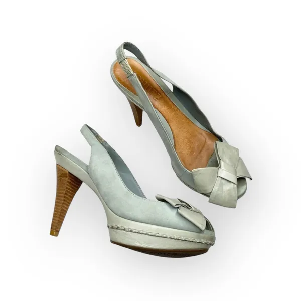 Schutz ❤︎ Retro Slingback Platform Leather Heeled Sandal with Bow ❤︎ Baby Blue - Image 15