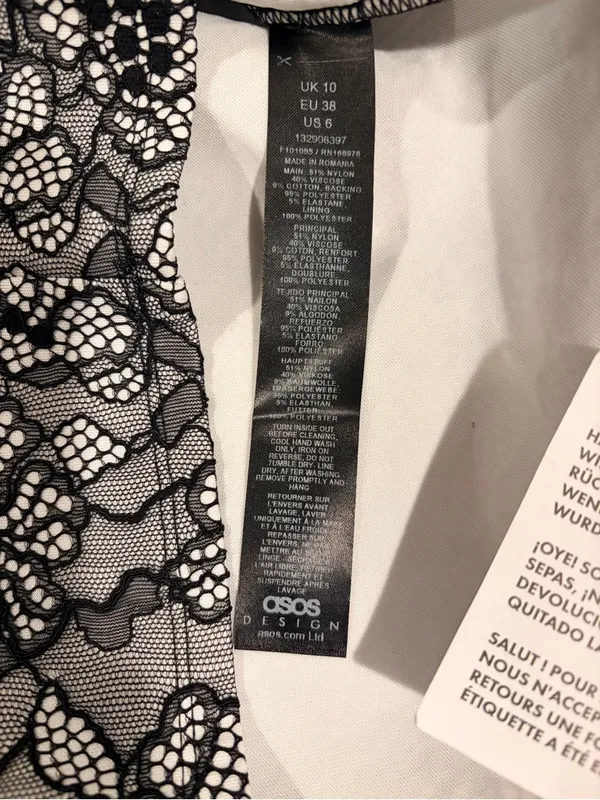 ASOS Black and Gray Lace-Effect Mini Dress - Image 6