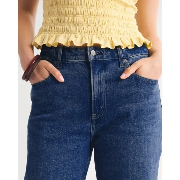 Abercrombie & Fitch Curve Love High Rise 90s Relaxed Jean Dark Cuffed Size 28 6S - Image 2