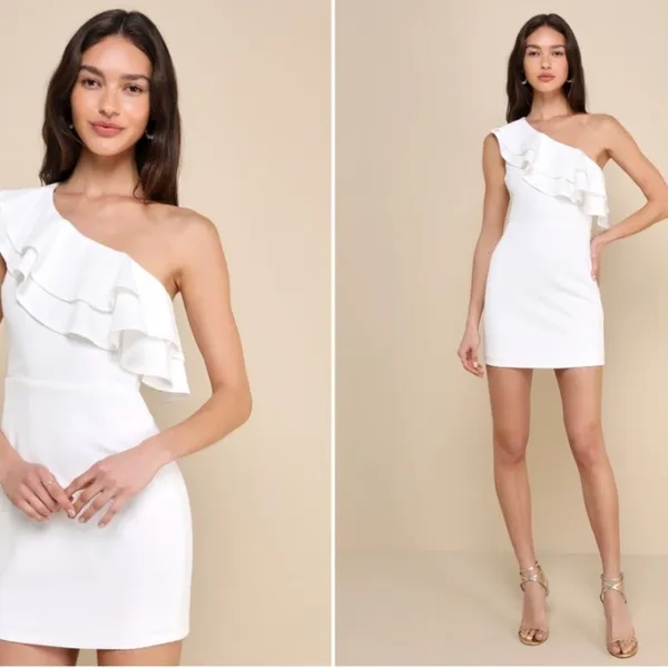 LULU's Bachelorette Engagement Bridal Sexy One Shoulder Ruffle Mini Dress - Image 2