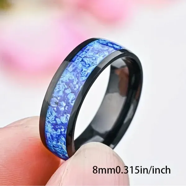 Unisex Stainless Steel Light Blue/ Black Ring Size 8 - Image 2