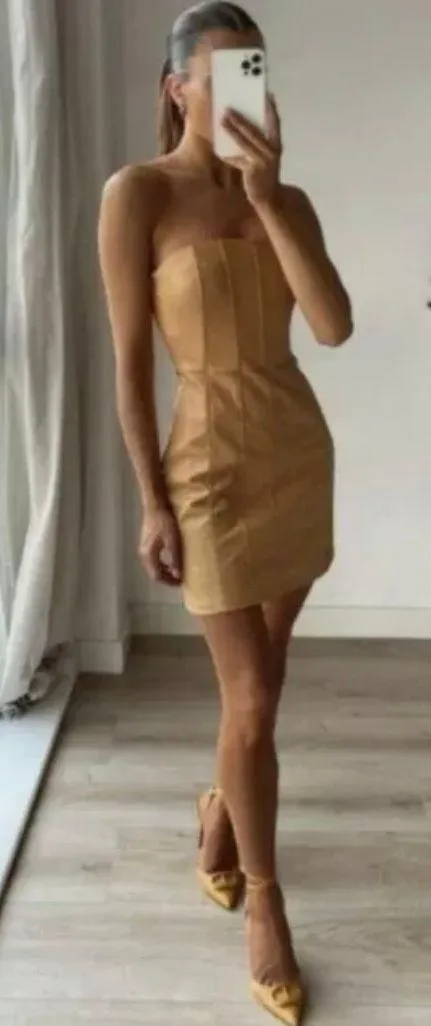 ZARA Blogger Favorites Caramel Faux Leather Dress - Image 5