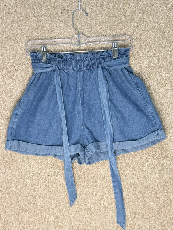Imperfect‎ 100% cotton xs shorts American Eagle denim front tie belted pockets - Image 2