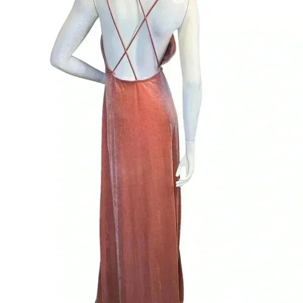 Lulus whimsical romance pink velvet faux-wrap maxi dress slits size medium.I#67 - Image 9