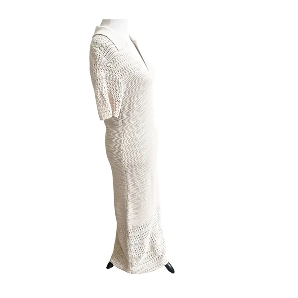 Loft Beach Maxi Dress LP Tan Crochet Open Knit Short Sleeve Cover Up Outdoor - Image 5