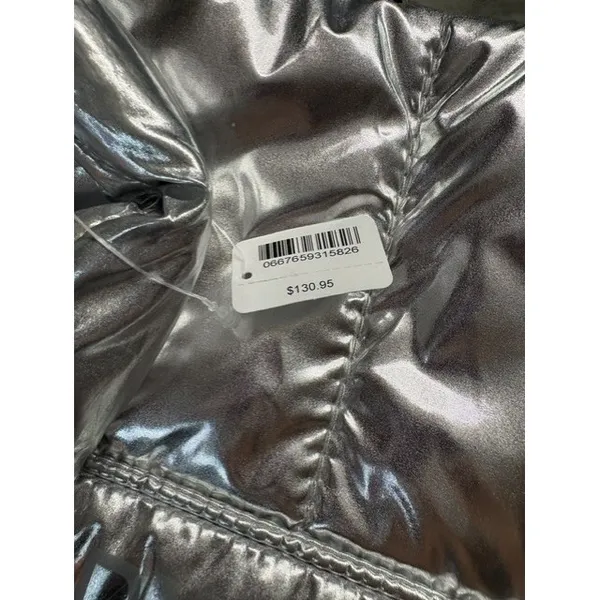 Bath & Body‎ Works Metallic Silver Puffer Tote Bag Quilted Logo Strap Handbag - Image 3