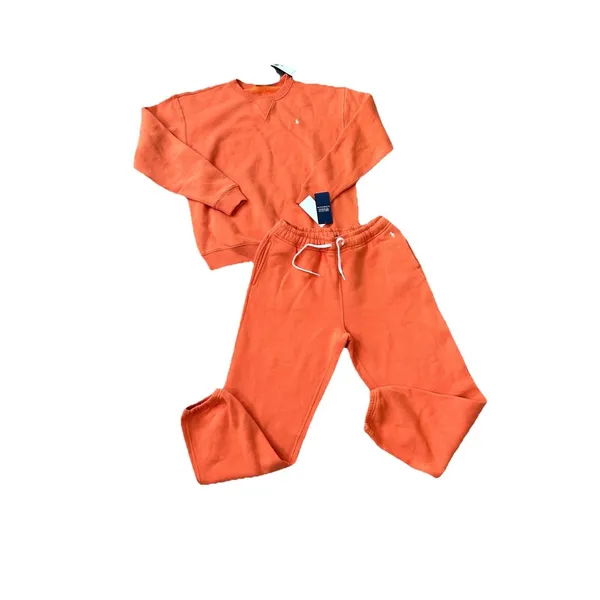 Ralph Lauren Polo Fleece Crewneck sweatshirt pants sweatsuit Orange S/XS New - Image 5
