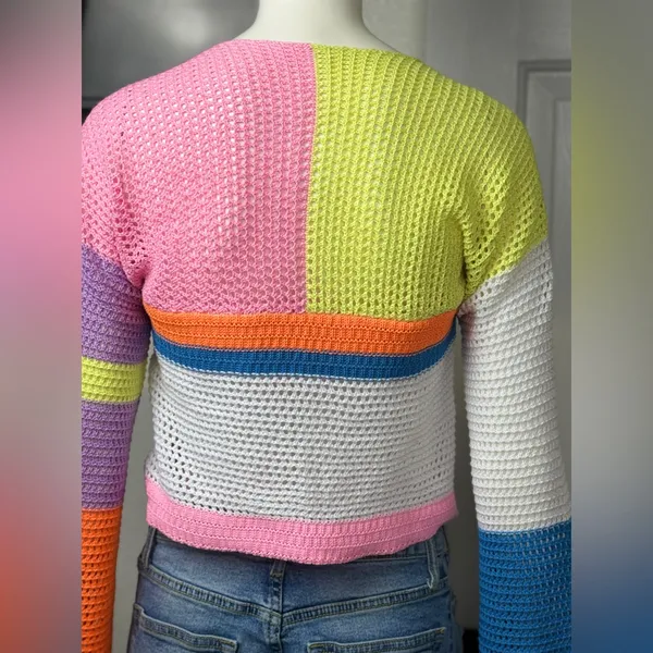 Unbranded Colorblock Colorful Women's Crochet Sweater - Image 10