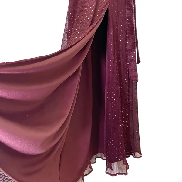 Baltic Born Grace Sparkle Sequin Maxi Dress Mulberry Faux Wrap Slit Size Medium - Image 10