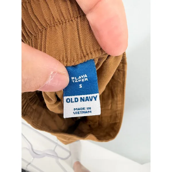 Old Navy Women Pants Playa‎ Taper Brown Cognac Rayon Elastic Waist Small - Image 3