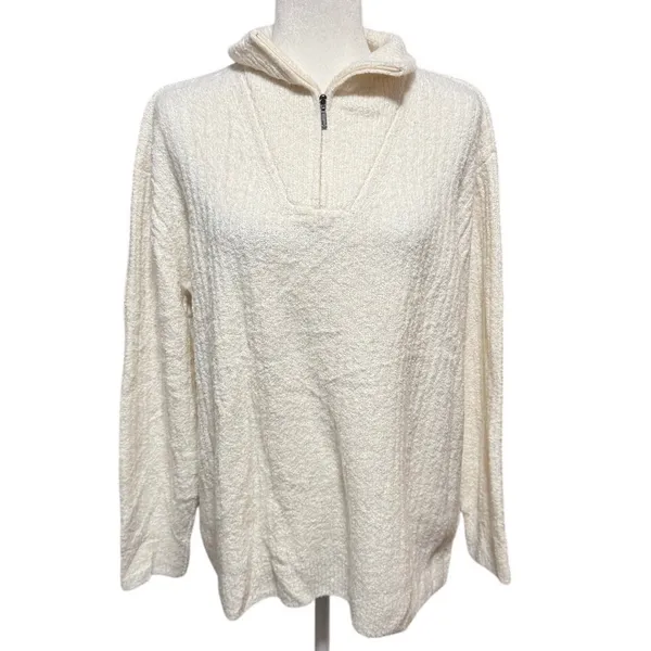 L.L.Bean Cream Bouclé Quarter Zip Pullover – XL Petite Cozy Comfy Quiet Luxury - Image 2