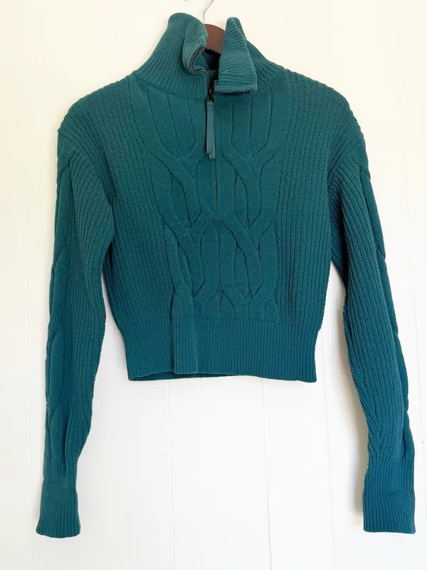 LULULEMON Cable Knit Half-Zip Sweater Pullover Teal Green Size XS - Image 2