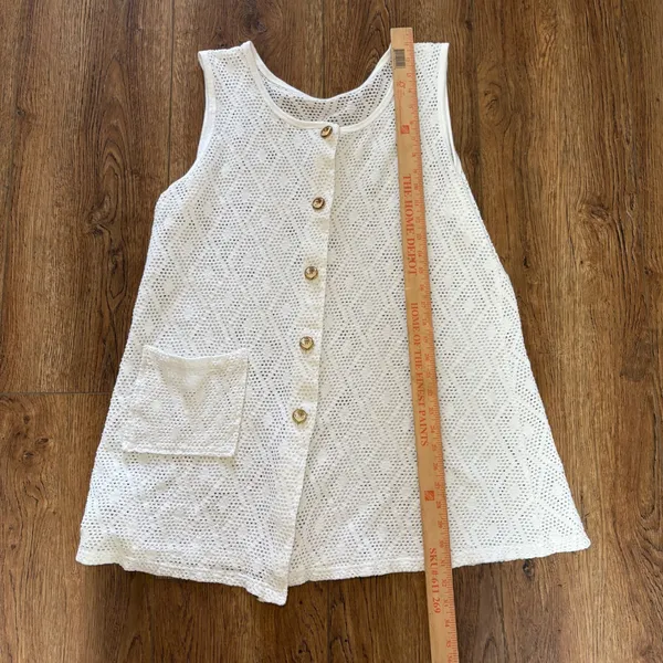 VTG White Crochet Button Up‎ Beach Cover Up Top Anchor Gold Buttons L-XL Resort - Image 6