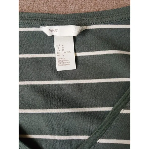 H&M Basic T-Shirt Dress Womens Green White Stripes Size Medium - Image 3