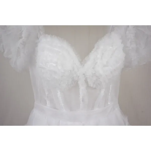White Off Shoulder Tulle Puffy Sleeve Dress Costume Party Homecoming US 10 - Image 4