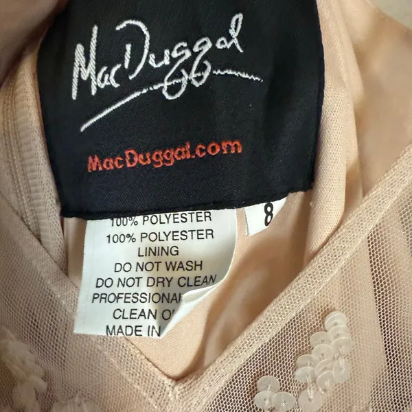 Mac Duggal Blush Pink V Neck Flounce Sleeve Embellished Mesh Gown Size 8 - Image 13