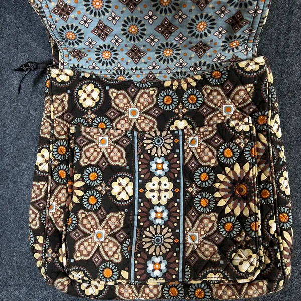Vera Bradley Crossbody Bag Mocha Rouge Quilted Floral Brown Orange Blue Purse - Image 5