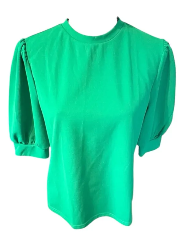 Women's Vibrant Green Puff Sleeve Blouse Size L (20” PTP) - Image 2