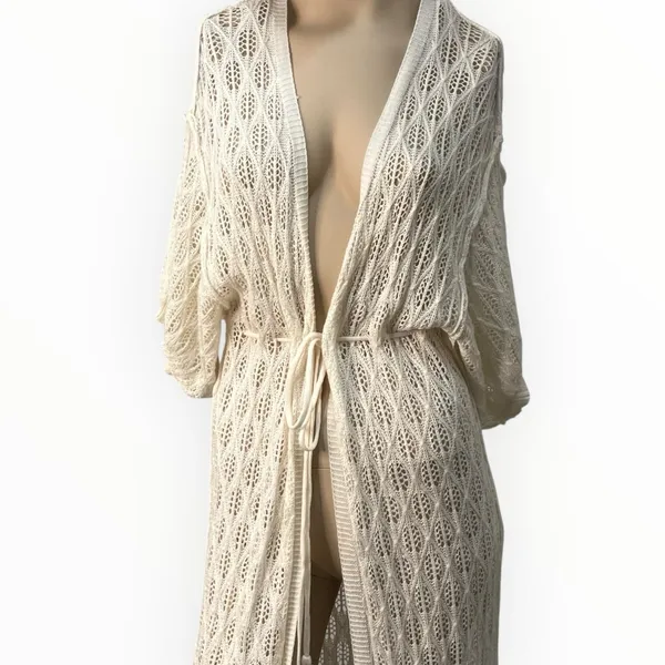 POL Crochet Ivory Beach Cover‎ Up Kimono Cardigan Tassel Tie Waist Size S NWOT - Image 5
