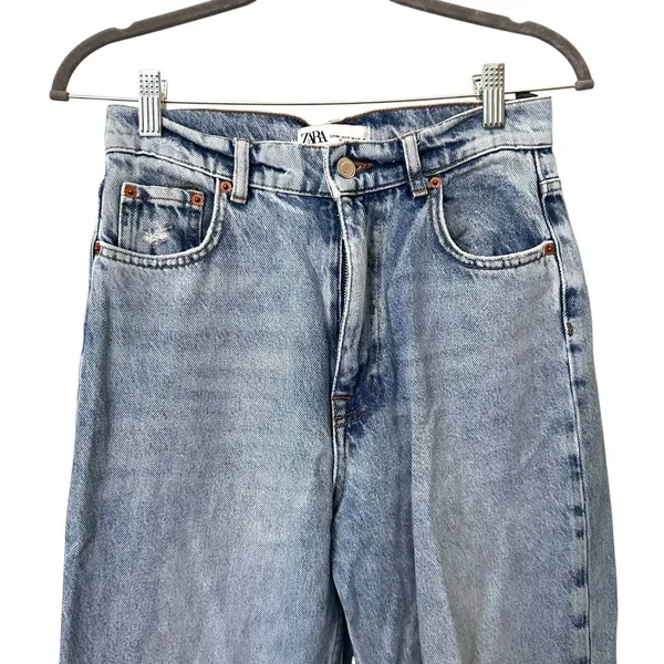 ZARA Faded High Waist Straight‎ Fit Denim Sz 4 - Image 4