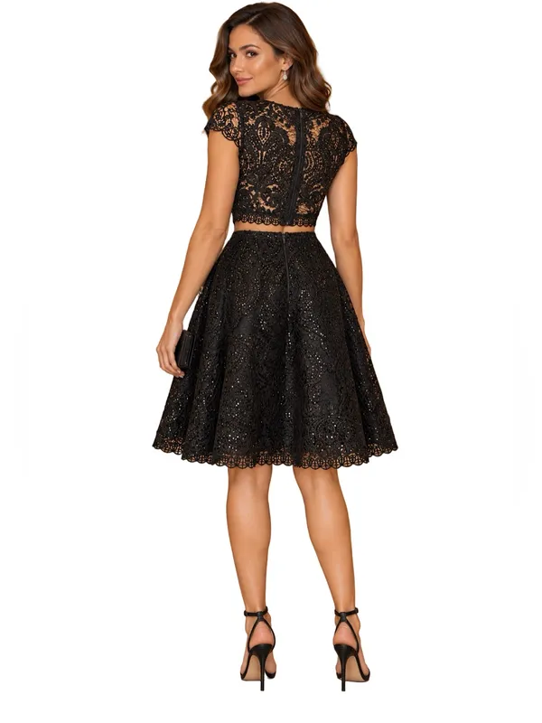 NWT Macy Black Sequin Lace Mini cutout Dress 7 S Whimsigoth Coquette Semi Formal - Image 6