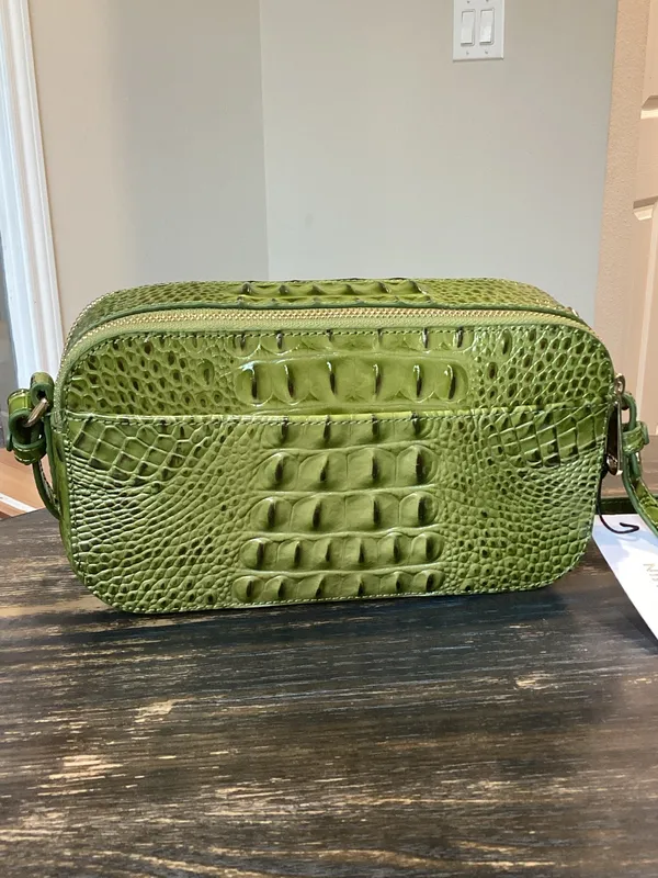 Brahmin Danica Olive Green Melbourne Ombre Croc-Embossed Leather Crossbody Bag - Image 3