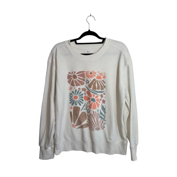 Maurices Corded Multi Floral Sweatshirt White Pullover Crew Neck - Image 2
