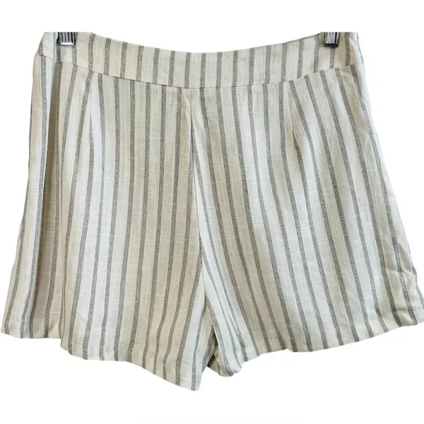 NWT Stradivarius Linen Look Wrap Detail Rustic Stripe Mini Skort Skirt‎ Large - Image 5