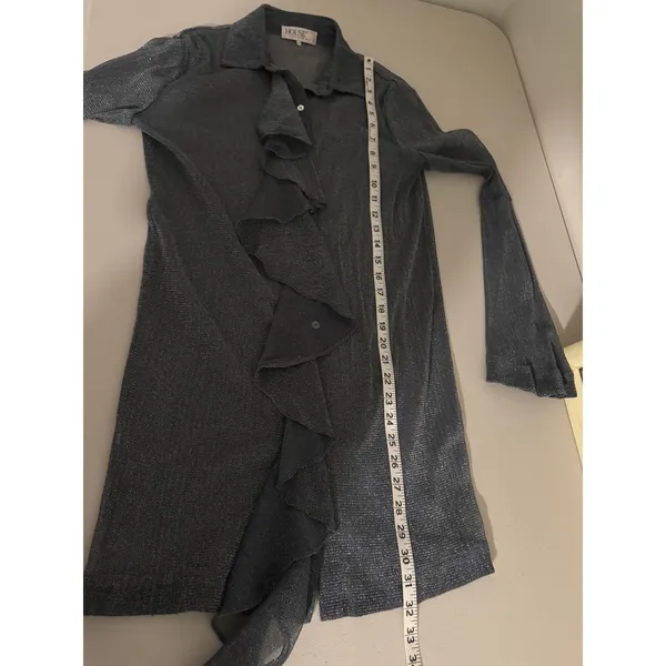 House of CB London Amiyah Gray Lurex Shirt Dress Sheer Ruffle Button-up XS - Image 6