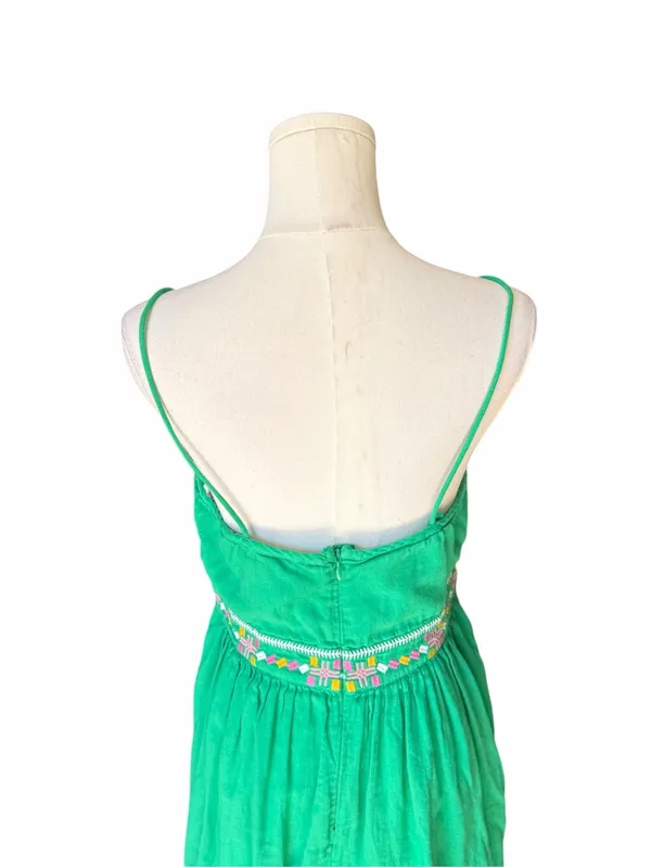 ba&sh - Kika Green Embroidered Strappy Mini Dress Boho Sz M - Image 6