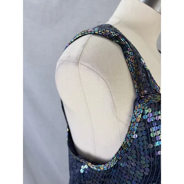 Vintage Expressions Silk Sequin Mini Dress Iridescent Blue Party Dress 12‎ - Image 8