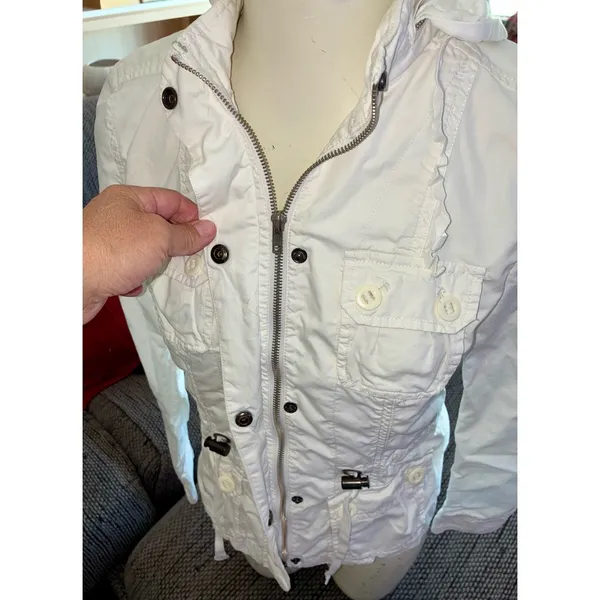 Calvin Klein White Lng-slv Zip-up Jacket W/ Hood, Sz XS - Image 5