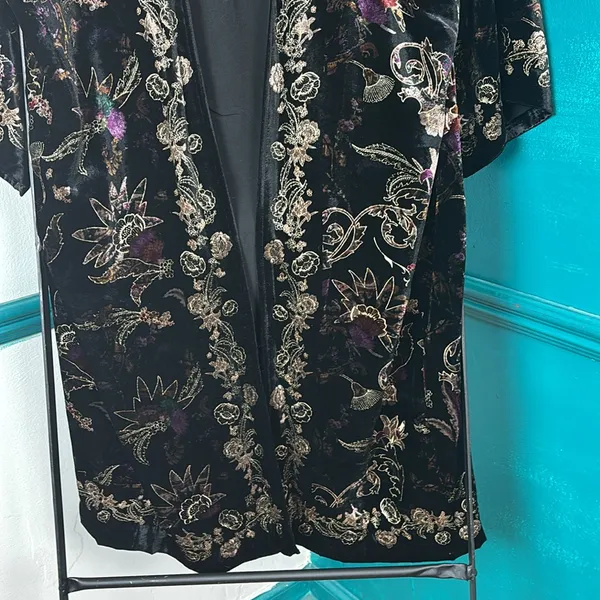 Chico's Black Crushed Velvet Jewel-Toned Floral Imprinted Oversized Boho… - Image 8