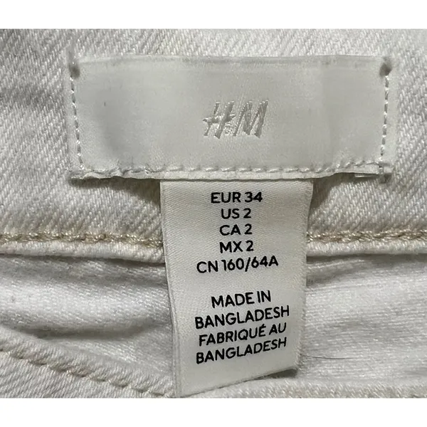 H & M Women's Wide Leg Crop‎ Jeans Cream Distressed Raw Hem Size 2 - Image 6
