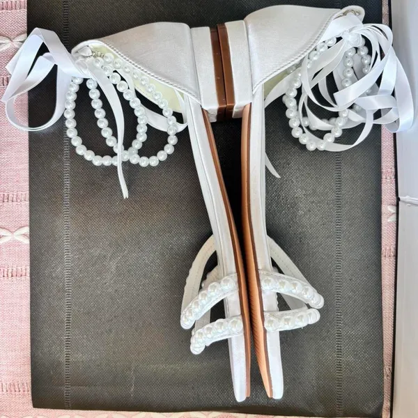 Pickshoes White Pearl Sandal Heels - Image 3