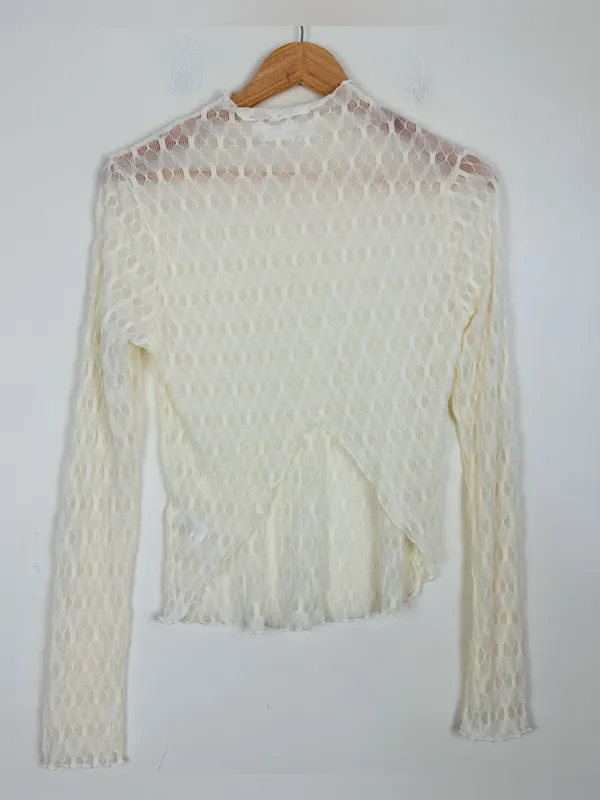 ASTR the label ivory sheer textured long sleeve top w/ asymmetric back detail. M - Image 7