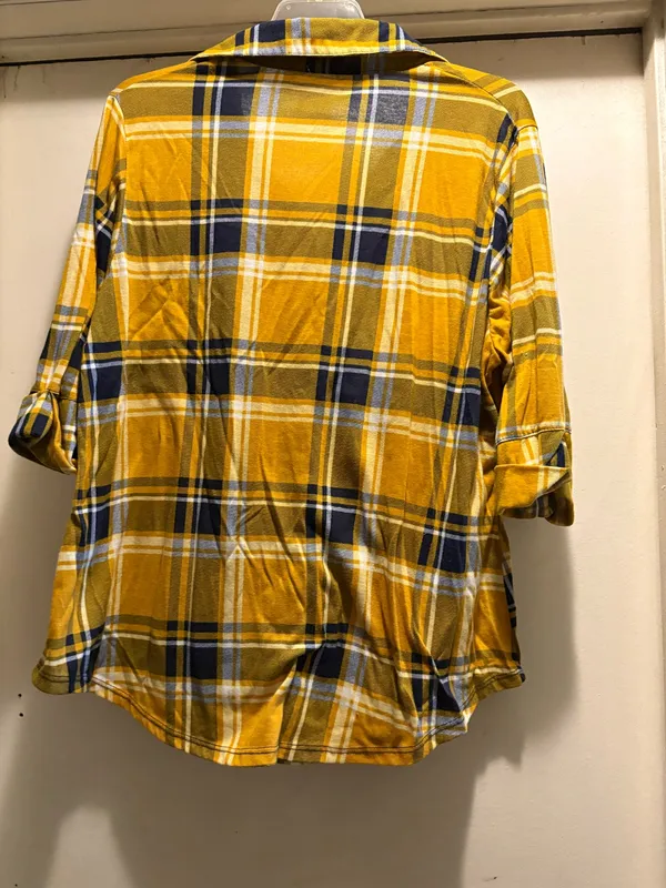 Paper + Tee mustard plaid 3/4 sleeve button up shirt, 1X - Image 2
