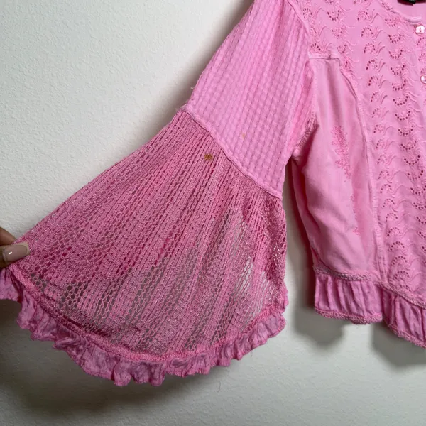 VTG 90s Women Indie Fairy‎ Embroidered Crochet Top XL Pink Flare Western Boho - Image 9
