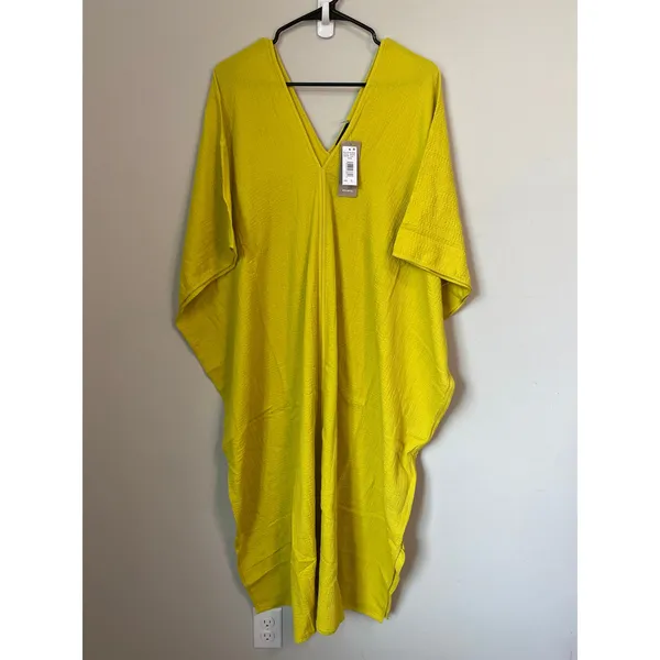 New Natori Onsen Cotton Caftan Dress Yellow Size Large - Image 2