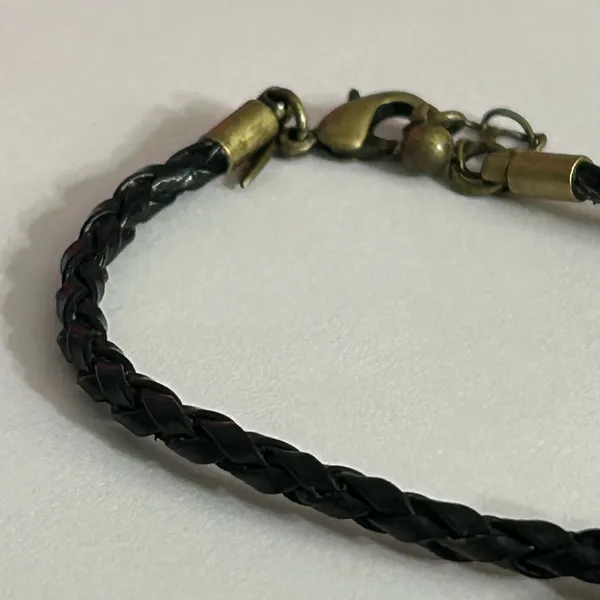 Avon Black and Antique Gold Braided 3” Bracelet Turquoise Color Pendant - Image 2