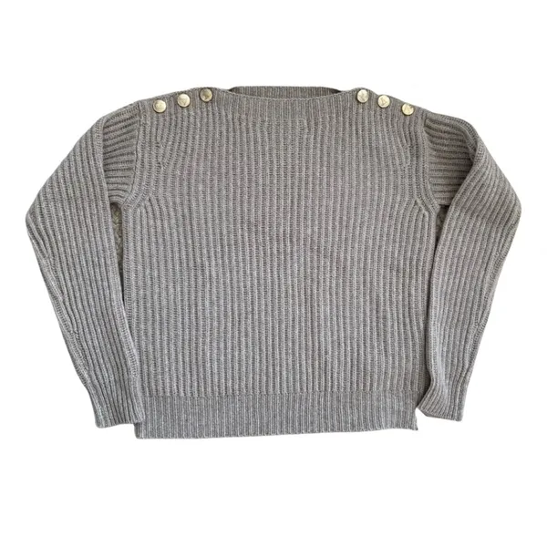 Max Mara Beige Wool Cashmere Ribbed Knit Boat Neck Sweater Quiet Luxury French - Image 9