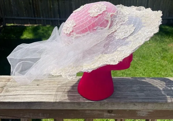 Vintage Kentucky Derby Lace Floral Hat White - Image 5