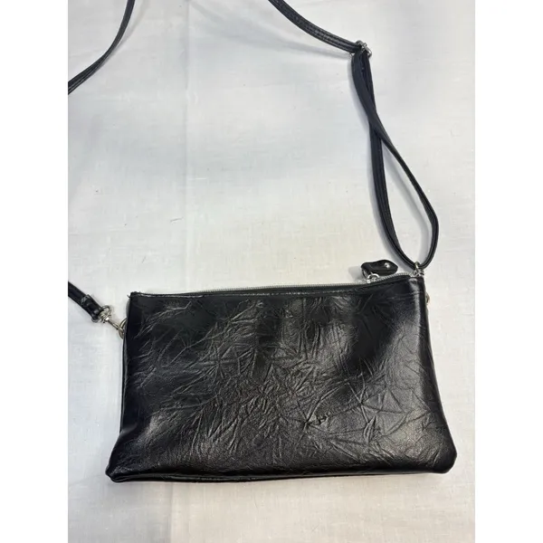 Stone‎ Mountain Black Leather Crossbody Purse Organizer Bag 8.5"x6" Zip Pockets - Image 3