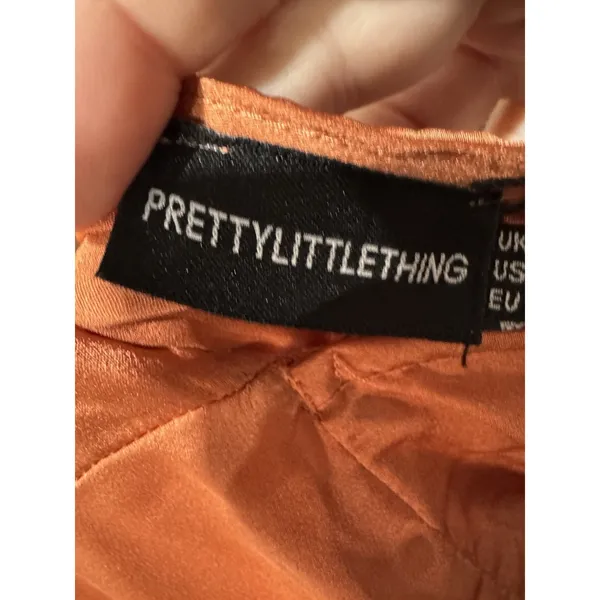Pretty Little Thing Rust Strappy Back Satin Maxi Hi Low Tassel Hem Dress Size 4 - Image 5