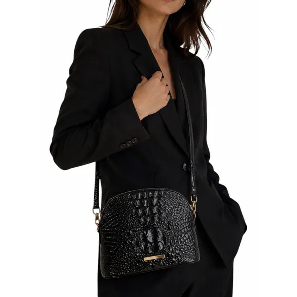 Brahmin Georgina Small Croc Embossed Leather Dome Crossbody Bag Black - Image 2