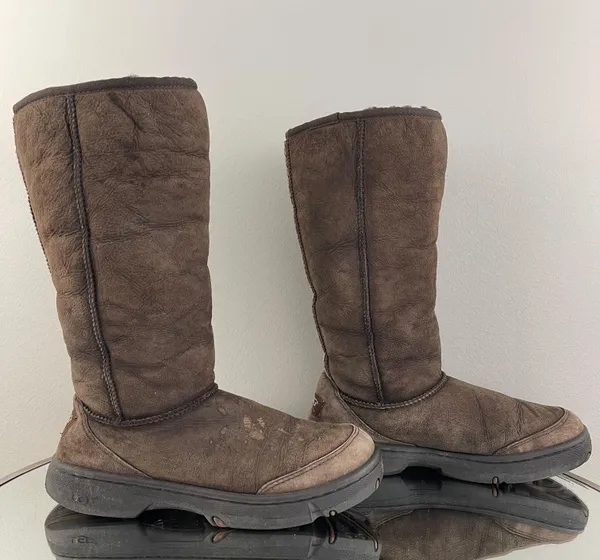 UGG Australia Dark Brown Sheepskin Ultimate Tall Revival Tasman Braid Boots - Image 3