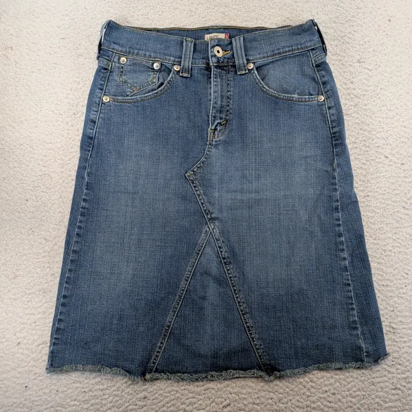 Levis Womens Medium Wash Denim Mini Skirt Raw Hem Blue Size 10‎ MIS - Image 2